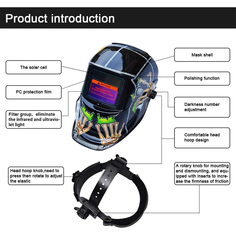 TEKWARE Welding Helmet Solar Power Auto Darkening Hood Welder Mask