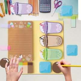 550 Sheets Cute Sticky Notes Set, 11 Designs Note Pads, Adorable Cartoon Writing Memo Pads with Fancy Divider Tabs for Kids Students School Office Supplies (Milk Tea)