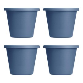 The HC Companies 24 Inch Indoor and Outdoor Classic Durable Plastic Flower Pot Container Garden Planter with Drainage Holes, Slate Blue (4 Pack)