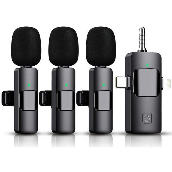 3 in 1 Wireless Lavalier Microphone for iPhone, iPad, Android,