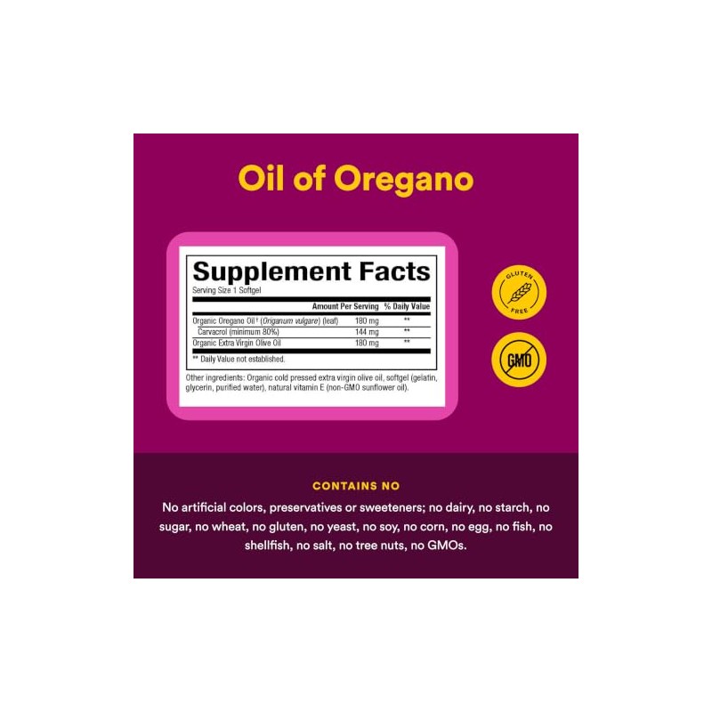 Organic Oil Of Oregano, 180 mg, 60 Softgels by Natural