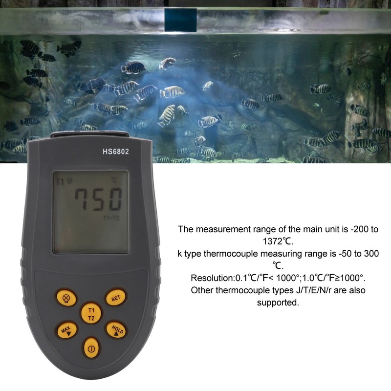 HS6802 Dual Channel Digital Thermometer Handheld High Accuracy LCD Display