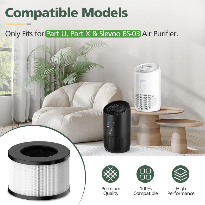 BS-03 HEPA Replacement Filter Compatible with PARTU and Slevoo BS-03