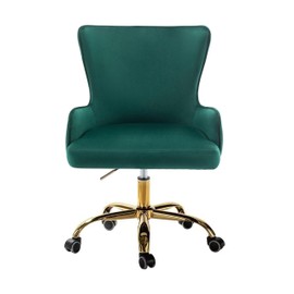 Porthos Home Daria Chic Office Chair with Vertical Channel Tufts on Back, Soft Velvet Upholstery, Wingback Design and Gold Chrome Roller Base, Great as Vanity Chair for Bathroom and Guest Room Too