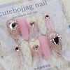Pink Heart Emboss Handmade Nail Tips - Oval S /