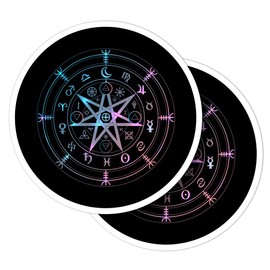 Vinyl Round Stickers (Set of 2) 10cm - Wicca Mandala Witches Magic Symbols for Laptops, Tablets, Luggage, Scrap Booking, Fridges #53564