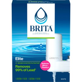Brita Brita Faucet Mount Water Filter for Sink, Removes 99% of Lead, Elite Advanced Filtration System, Includes 1 Replacement Filter, White