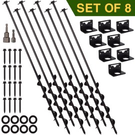 VASGOR 24” Mobile Home Anchors - Set of 8 Ground Anchor Screw in with Brackets and Adapter for Drill - Earth Anchors - Storage Shed and Swing Anchor Kits
