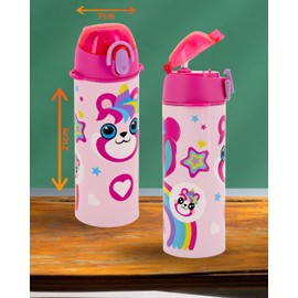 Julian Ross Children's Thermos Flask, 500 ml, Stainless Steel Drinking Bottle with Straw, Leak-Proof, BPA-Free, Double-Walled Insulated, for Girls, School & Sports, Pandacorn Design, Pink