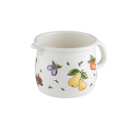 RIESS, 0094-068 Sippy Pot, Bulged, 12 1.0 L, Country - Fruit Garden, Diameter 12 cm, Capacity 1.0 Litres, Height 11.3 cm, Enamel, White with Fruit Decoration, Induction