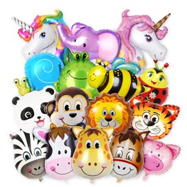 Pack of 16 Foil Balloons Animals, Animal Head Foil Balloons, Animals, Animal Balloons Children's Birthday, Perfect for Jungle Party Decoration Children's Birthdays