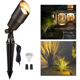 Gardenreet Brass Outdoor Landscape Lights, 12V AC/DC Low Voltage Christmas LED Spot Lights Fixture, IP65 Waterproof Garden Patio Tree Directional Up Light with 5W 330LM 2700K MR16 Bulb