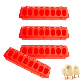 OUYOLAD 4 Plastic Flip Top Bird Small Poultry Feeder for Pigeon Chicken Feeders Quail Feeder Chick Feeder No Waste Bird Feeder Multihole Birds Feeding Dish Dispenser (4 Red)