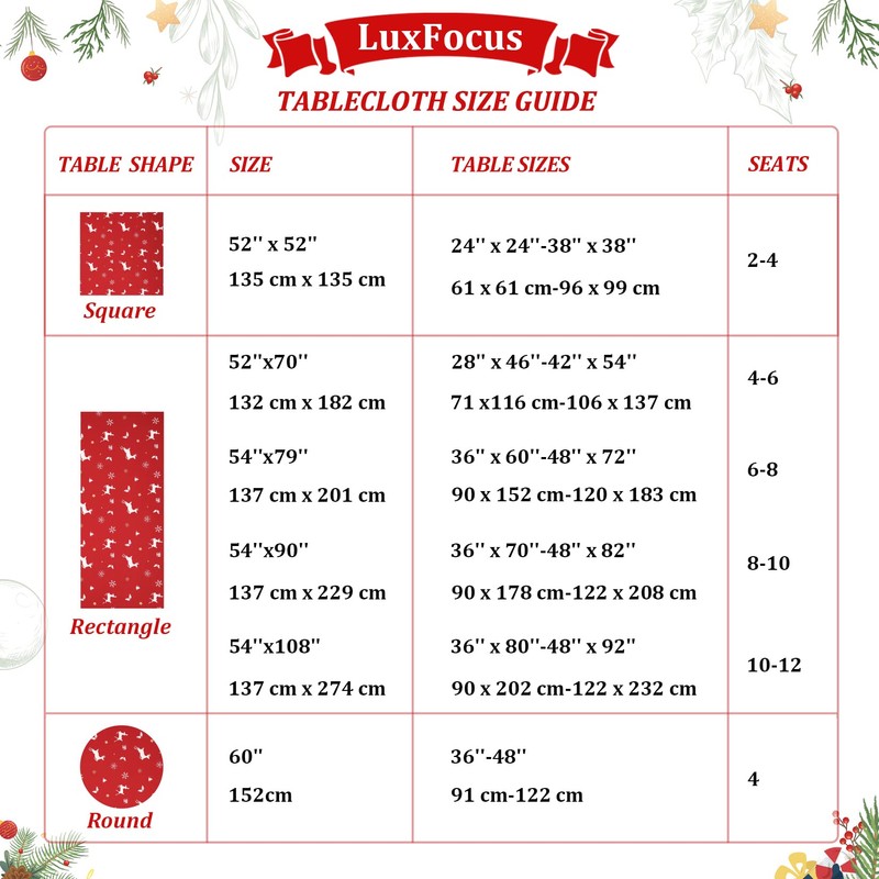 LuxFocus Christmas Tablecloth, 54 x 90 Inch Table Cloths Rectangular,