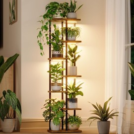 Bamworld Soporte para plantas de 7 Niveles con Luz de Crecimiento, Soporte de Metal Grande para Múltiples Plantas en Interior Exterior Jardín Balcón