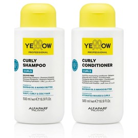 Yellow Professional Curls Kit Shampoo  Acondicionador 500 ml cu, Hidratante y Anti Frizz para Cabello Ondulado, Rizado y Afro, con Aceite de Baobab y