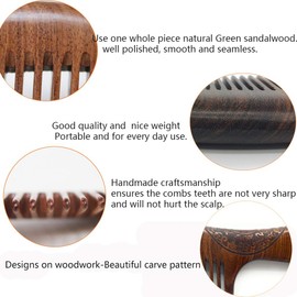 Sitronugras Wooden Comb Natural Handmade Comb, Fine Tooth Sandalwood Comb for Wavy hair,Thick hair, Thin hair, Straight hair, No Static No Snag Reduce Tangle Combs for Men Women Kids,Wooden Hair Comb with Handle (Auspicious carve patterns)