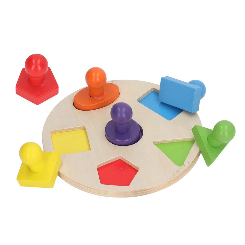 Wood Shape Puzzle Educational Colorful Early Learning Skill Development Round
