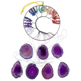Nupuyai Tree of Life Agate Slices Wind Chimes, 7 Chakra Stone Healing Crystal Hanging Ornament Home Window Wall Art Decor Purple