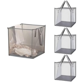 Typutomi 4 Pack Popup Laundry Hamper, Small Collapsible Mesh Laundry Baskets Dirty Clothes Basket with Handle Cube Storage Basket for Washing Storage,Toy Storage,Dorm and Travel(Grey,13 Inch)