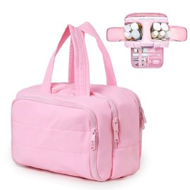 Neceser de Viaje para Mujer, Bolsa de Aseo Impermeable, Bolsa de Maquillaje con Compartimentos Separados, Organizador de Cosméticos para Accesorios, A