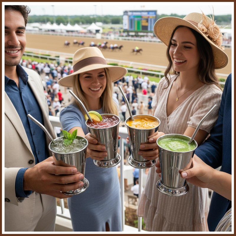 Gandeer 4 Pack Derby Mint Julep Cups with Straws 3D