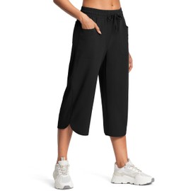 ISEEGZ Women's Capri Pants Wide Leg Plus Size Lightweight Quick Dry Casual Summer Pants Sweatpants Hiking Walking Black