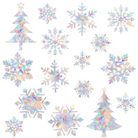 Window Decals for Glass Windows,Anti-Collision Clings to Save Birds from Window Collisions,Non Adhesive Prismatic Vinyl Window Clings, Rainbow Stickers,14 PCS Christmas Snowflake
