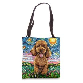 Apricot Poodle Starry Night Cute Puppy Dog Art by Aja Tote Bag
