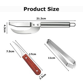 Srvauyea Pack of 3 Fish Scale Remover, Fish Scale Remover, Fish Scale Scraper, Stainless Steel, Fish Scale Scraper with Herringbone Tongs and Shrimp Peeler for Cutting, Descaling and Removing