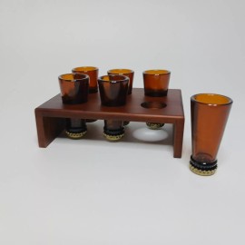 Hammer Axe Beer Top Shot Glass With Wood Display Stand - 6 Glass Set