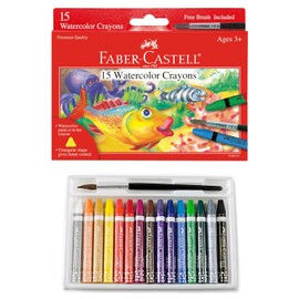Faber-Castell Watercolor Crayons with Brush, 15 Colors - Premium Quality Art Supplies for Kids