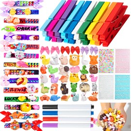 LIENATSER 60 Set Cheer Pins Spirit Clips Include 60 Wooden Colored Clothes Pins 90 Mini Resin Animals and Self Adhesive Stickers Pen for Cheerleading Backpacks Cheer Gifts Bulk (colorful2)