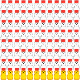 Patelai 96 Pcs 2 oz Plastic Honey Bear Bottle Bear Shape Clear Honey Containers Empty Honey Dispenser with Lid Honey Jars Honey Bear Cup for Storing and Dispensing Holiday Baby Shower Gifts (Red)