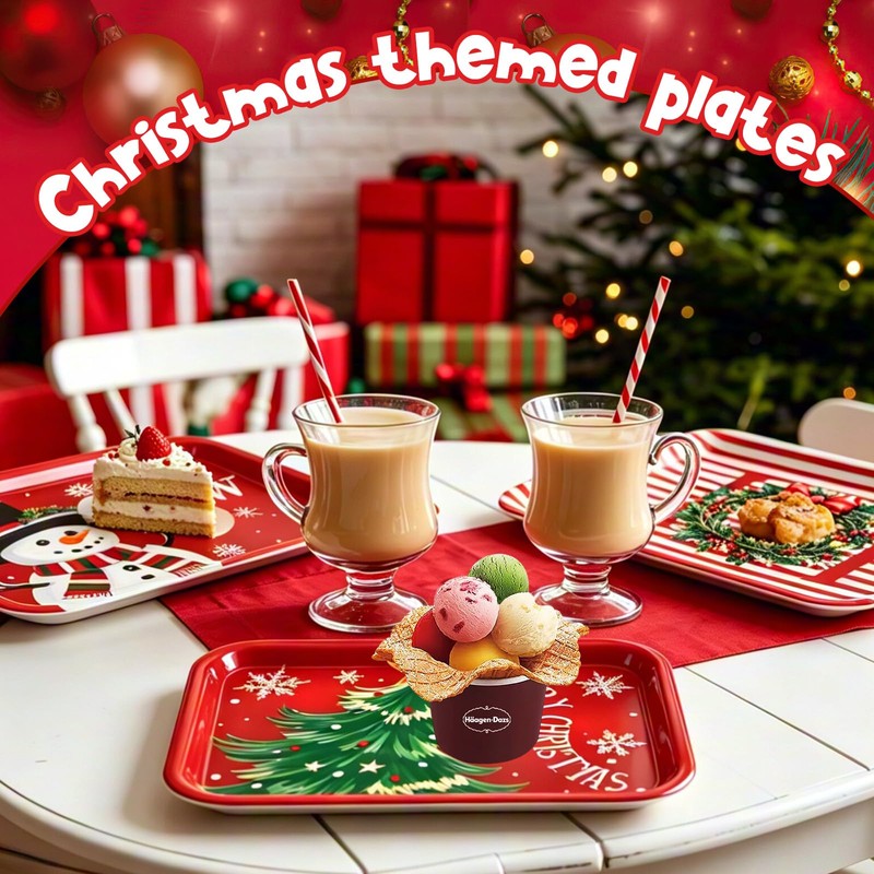 3Pcs 13x10 Inch Christmas Serving Trays Set Xmas Platters Dishes
