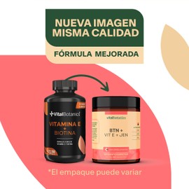 Biotina + Vitamina E con 200 capsulas [6 meses]. VitalBotanics. Biotina, Jengibre y Vitamina E/Alfa Tocoferol. Suplementos Alimenticios. Multivitaminico para Hombre y mujer.