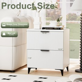 Royal Windsor Fluted Nightstand Set of 2 with 2 Drawers, Side End Table, Small Accent Storage Cabinet,Modern Night Stand Bedside Table for Bedroom,White