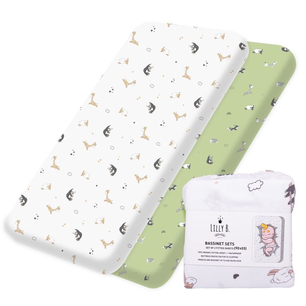 Lilly B. Organic Cotton GOTS, 2 90x50 Crib Sheets, Compatible Next2me, Snuzpod and All Bedside Cribs, Bassinets up to 90x55cm Pack of 2 Sheets