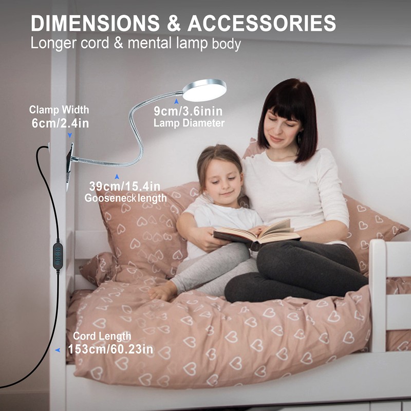 LiFMIRA Clip-on Lamp Reading Light - 5 Color Modes, 10