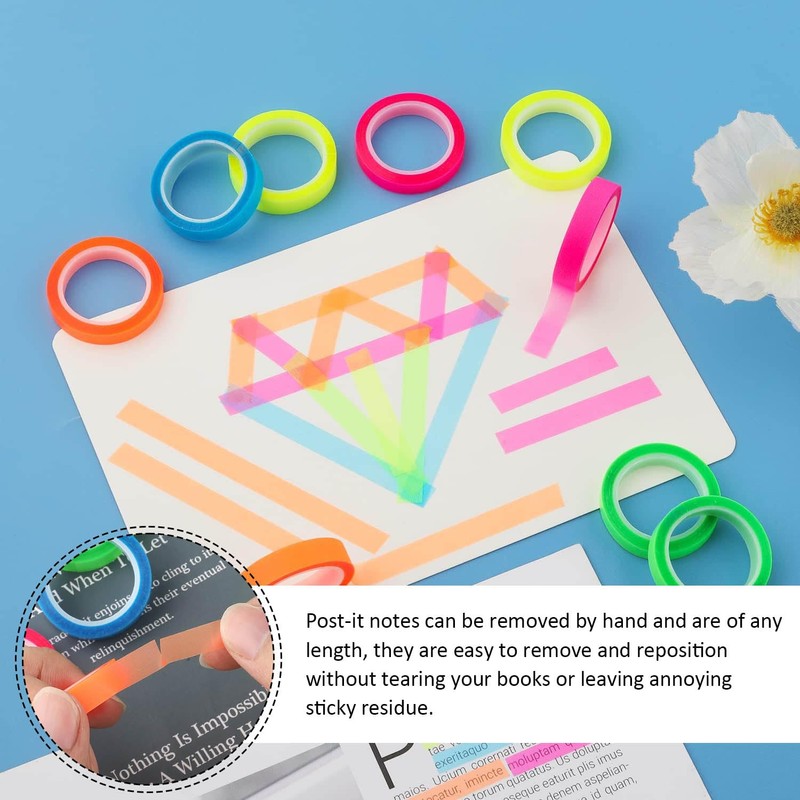 6 Rolls Highlighter Tape, Removable Neon Fluorescent Tape, Clear Marker