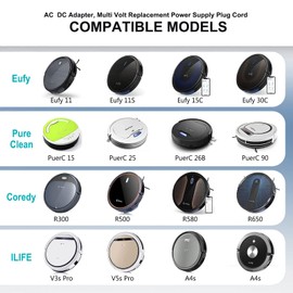 19V AC DC Charger Power Cord Compatible for Eufy RoboVac 11S 12 15C 25C 30C 35C, Pure Clean PUCRC 15 25 26B 90, Coredy Robotic R580 R650 R750 G800, ILIFE V3s Pro A4s Pro V5s Pro Robot Vacuum Cleaner