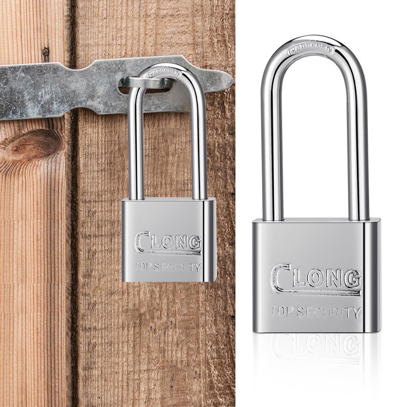 Firtink 2 Pack Long Shackle Padlocks, Padlock with Keys Heavy