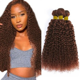 Brown Curly Bundles Auburn Curly Wave Human Hair Bundles 22 24 26 Inch Color 33 Auburn Bundle Hair Weave Double Weft Unprocessed Brazilian Remy Hair Extensions