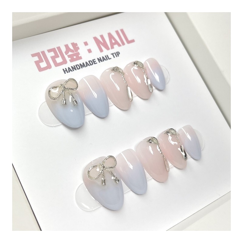 Pure Blue Handmade Nail Tips - Short Ballerina / 퓨어블루