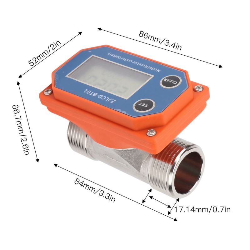 Water Flowmeter Digital Display Flow Sensor Stainless Steel Acid Alkali