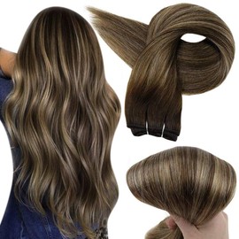 Full Shine Weft Bundles Brazilian Human Hair Extensions Soft Hair Sew In Wefts Color 2 Darkest Brown Fading To 3 And 27 Honey Blonde 12 Inch 80 Grams Short Natural Hair Weft Extensions