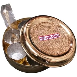 ANVI UTENSILS Indian spice box set with Spoon Handcrafted Pure Brass Masala Organizer Containers 40 ML each for Kitchen 7 detachable Compartment (Style 2)