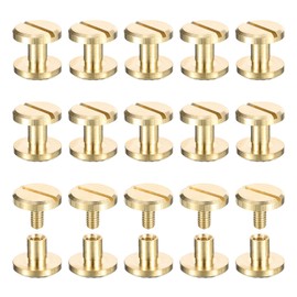 sourcing map 20Pack Brass Chicago Screws, 4x5x10mm Flower Texture Flat Head Screw Back Binding Post Nail Stud Rivets Fastener for DIY Leather Craft Belt Strap, Gold