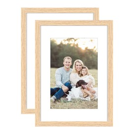 A5 Picture Frame Made of Solid OAK Wood with Perspex Front,21x15cm Photo Frame Display 9 x 14 cm Picture with Mat or 8 x 6 inch without Mat,Freestanding and Wall Mountable,2 Pack