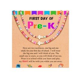 BxkSky First Day of Preschool Pre k Gift Back to School Necklace Mommy and Me First Day of School Mom Mother Daughter Necklace Cross Gifts for Girls